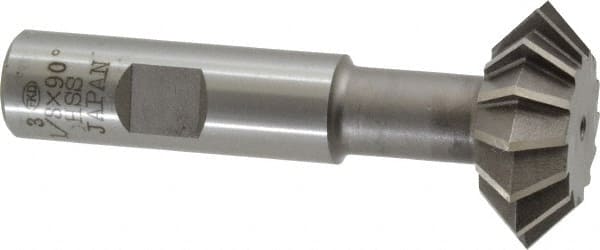 Interstate - 1-3/8° 1-3/8" Cut Diam, 1/2" Cut Width, 5/8" Shank, High Speed Steel Double-Angle Cutter - Industrial Tool & Supply