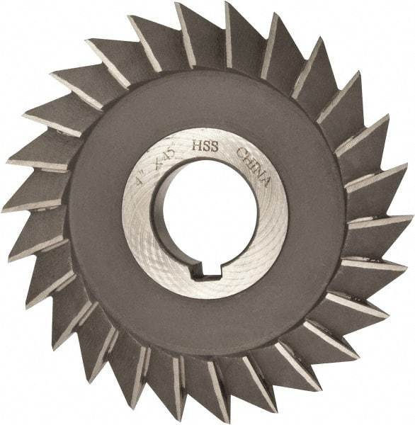 Value Collection - 4" Diam x 1/2" Width of Cut, 45° Included Angle, Arbor Connection, High Speed Steel Single Angle Cutter - Right Hand Cut, Oxide Finish - Industrial Tool & Supply