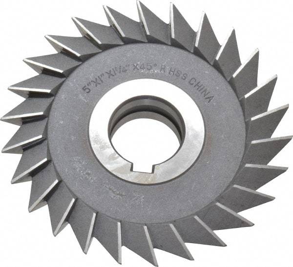 Value Collection - 5" Diam x 1" Width of Cut, 45° Included Angle, Arbor Connection, High Speed Steel Single Angle Cutter - Right Hand Cut, Oxide Finish - Industrial Tool & Supply