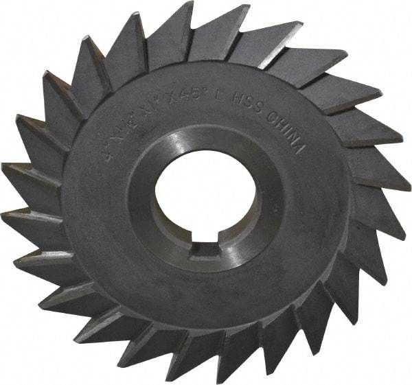 Value Collection - 4" Diam x 1/2" Width of Cut, 45° Included Angle, Arbor Connection, High Speed Steel Single Angle Cutter - Left Hand Cut, Oxide Finish - Industrial Tool & Supply