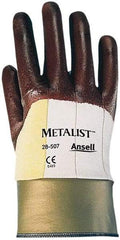 Ansell - Size S (7), ANSI Cut Lvl 2, Abrasion Lvl 3, Nitrile Coated Cut Resistant Gloves - Palm, Fingers & Knuckles Coated, Cotton/Kevlar Lining, Safety Cuff, Brown, Paired - Industrial Tool & Supply