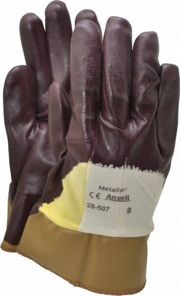 Ansell - Size L (9), ANSI Cut Lvl 2, Abrasion Lvl 3, Nitrile Coated Cut Resistant Gloves - Palm, Fingers & Knuckles Coated, Cotton/Kevlar Lining, Safety Cuff, Brown, Paired - Industrial Tool & Supply