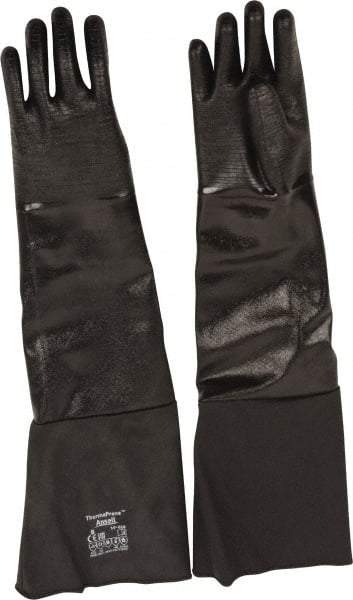 Ansell - Size M (8), 26" Long, 85 mil Thick, Supported, Neoprene Chemical Resistant Gloves - Textured Finish, Fleece/Jersey Lined, Gauntlet Cuff, ANSI Abrasion Level 3, ANSI Cut Level 2, Black, FDA Approved - Industrial Tool & Supply