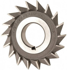 Value Collection - 2-1/2" Diam x 1/2" Width of Cut, 60° Included Angle, Arbor Connection, High Speed Steel Single Angle Cutter - Right Hand Cut, Uncoated - Industrial Tool & Supply