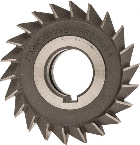 Value Collection - 3" Diam x 3/4" Width of Cut, 60° Included Angle, Arbor Connection, High Speed Steel Single Angle Cutter - Right Hand Cut, Oxide Finish - Industrial Tool & Supply