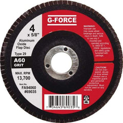 Value Collection - 60 Grit, 4" Disc Diam, 5/8" Center Hole, Type 29 Aluminum Oxide Flap Disc - 13,500 Max RPM, Fiberglass Backing, Arbor Attaching System, Coated - Industrial Tool & Supply