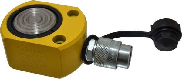 Enerpac - 20 Ton, 0.44" Stroke, 1.94 Cu In Oil Capacity, Portable Hydraulic Flat Body Cylinder - 4.43 Sq In Effective Area, 2.03" Lowered Ht., 2.47" Max Ht., 2.38" Cyl Bore Diam, 2" Plunger Rod Diam, 10,000 Max psi - Industrial Tool & Supply