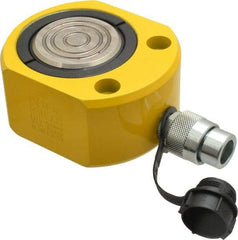 Enerpac - 50 Ton, 0.63" Stroke, 6.01 Cu In Oil Capacity, Portable Hydraulic Flat Body Cylinder - 9.62 Sq In Effective Area, 2.63" Lowered Ht., 3.25" Max Ht., 3.5" Cyl Bore Diam, 2.75" Plunger Rod Diam, 10,000 Max psi - Industrial Tool & Supply