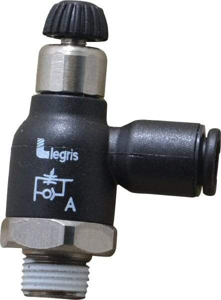 Legris - 6mm Tube OD x 1/8 Male BSPT Compact Meter Out Flow Control Valve - 14.5 to 145 psi, Nylon - Industrial Tool & Supply