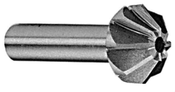 Made in USA - 1-1/4" Large x 1/2" Small Diam, 25/32" Width of Cut, 60° Included Angle, 10 Teeth, High Speed Steel Face Angle Cutter - 5/8" Shank Diam, 2-21/32" Overall Length, Weldon Flat - Industrial Tool & Supply