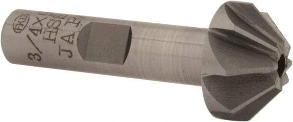 Interstate - 3/4" Large x 5/16" Small Diam, 3/8" Width of Cut, 90° Included Angle, High Speed Steel Face Angle Cutter - 3/8" Shank Diam, 1-15/16" Overall Length, Weldon Flat - Industrial Tool & Supply