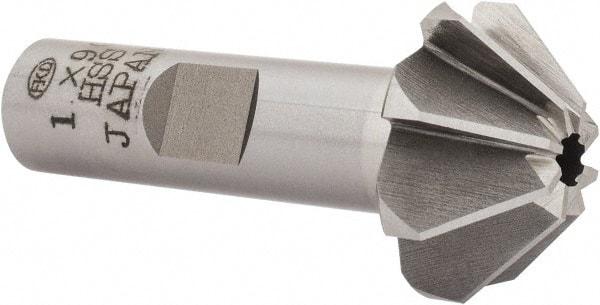 Interstate - 1" Large x 3/8" Small Diam, 7/16" Width of Cut, 90° Included Angle, High Speed Steel Face Angle Cutter - 1/2" Shank Diam, 2-3/16" Overall Length, Weldon Flat - Industrial Tool & Supply