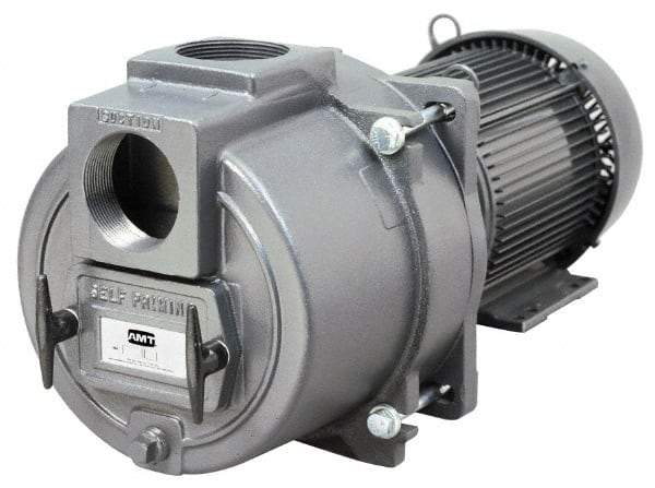 American Machine & Tool - 230 Volt, 31 Amp, 1 Phase, 7-1/2 HP, Self Priming Sewage Trash Pump - 215JM Frame, 3 Inch Inlet, TEFC Motor, Cast Iron Housing, Stainless Steel Impeller, Buna N Seal - Industrial Tool & Supply