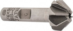 Interstate - 3/4" Large x 5/16" Small Diam, 3/8" Width of Cut, 90° Included Angle, Cobalt Face Angle Cutter - 3/8" Shank Diam, 1-15/16" Overall Length, Weldon Flat - Industrial Tool & Supply