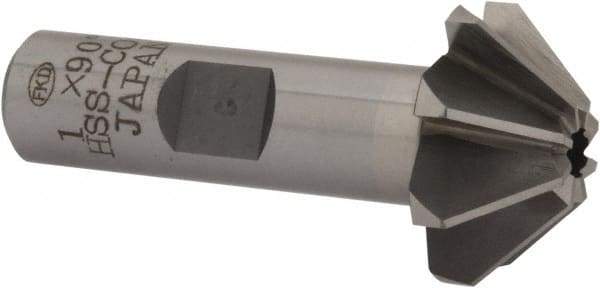Interstate - 1" Large x 3/8" Small Diam, 7/16" Width of Cut, 90° Included Angle, Cobalt Face Angle Cutter - 1/2" Shank Diam, 2-3/16" Overall Length, Weldon Flat - Industrial Tool & Supply