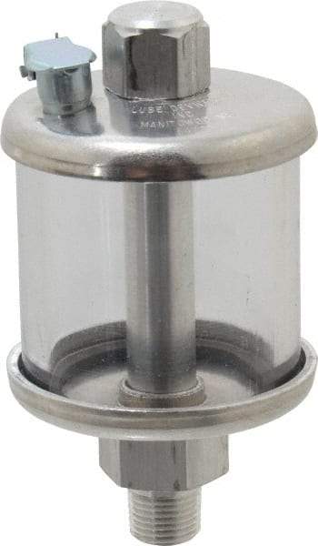 LDI Industries - 1 Outlet, Polymer Bowl, 29.6 mL No Flow Control Oil Reservoir - 1/8 NPTF Outlet, 1-1/2" Diam x 3" High, 60°C Max - Industrial Tool & Supply