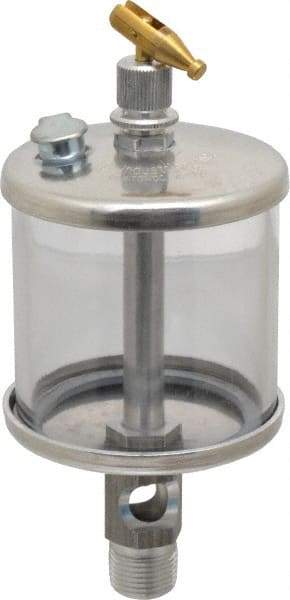 LDI Industries - 1 Outlet, Polymer Bowl, 147.9 mL Manual-Adjustable Oil Reservoir - 3/8 NPTF Outlet, 2-1/2" Diam x 6-3/8" High, 71.11°C Max - Industrial Tool & Supply