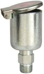 Gits - 5/8 Ounce Capacity, 1/4-18 Thread, Steel, Zinc Plated, Straight with Hex Body, Oil Cup - 2-15/32" High, 3/8" Thread Length, Wick Feed - Industrial Tool & Supply