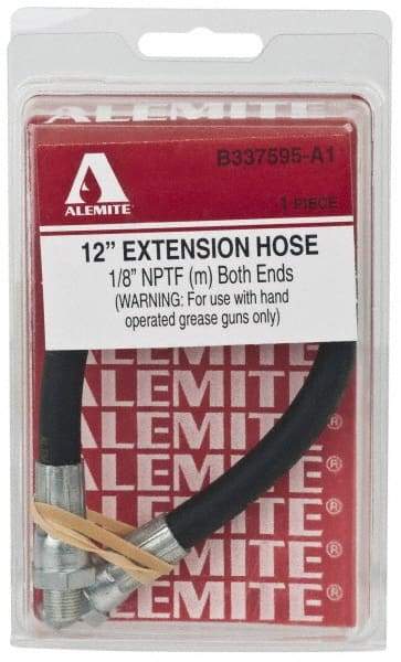 Alemite - 12" Long, 6,000 psi Operating Pressure, Thermoplastic Grease Gun Hose - 1/8 NPTF, 12,000 psi Burst Pressure - Industrial Tool & Supply