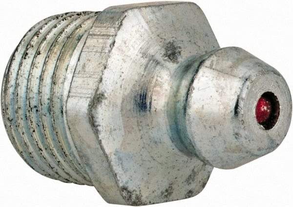 Alemite - Straight Head Angle, 1/8 PTF Steel Standard Grease Fitting - 7/16" Hex, 11/16" Overall Height, 19/64" Shank Length, 10,000 Operating psi, Zinc Plated Finish - Industrial Tool & Supply