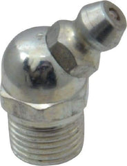 Alemite - 45° Head Angle, 1/8 PTF Steel Standard Grease Fitting - 7/16" Hex, 57/64" Overall Height, 19/64" Shank Length, 10,000 Operating psi, Zinc Plated Finish - Industrial Tool & Supply