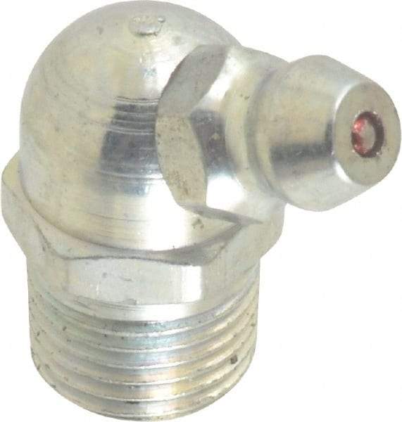 Alemite - 65° Head Angle, 1/8 PTF Steel Standard Grease Fitting - 7/16" Hex, 27/32" Overall Height, 19/64" Shank Length, 10,000 Operating psi, Zinc Plated Finish - Industrial Tool & Supply