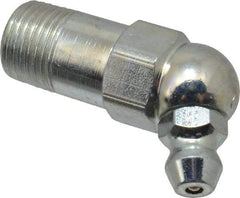 Alemite - 65° Head Angle, 1/8 PTF Carbon Steel Standard Grease Fitting - 7/16" Hex, 1-7/32" Overall Height, 9/16" Shank Length, 10,000 Operating psi, Zinc Plated Finish - Industrial Tool & Supply