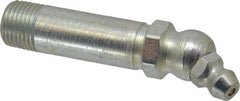 Alemite - 30° Head Angle, 1/8 PTF Carbon Steel Standard Grease Fitting - 7/16" Hex, 2-3/32" Overall Height, 1-1/4" Shank Length, 10,000 Operating psi, Zinc Plated Finish - Industrial Tool & Supply