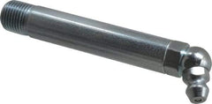 Alemite - 65° Head Angle, 1/8 PTF Carbon Steel Standard Grease Fitting - 3/8" Hex, 2-3/4" Overall Height, 2-1/4" Shank Length, 10,000 Operating psi, Zinc Plated Finish - Industrial Tool & Supply