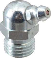 Alemite - 67.5° Head Angle, 1/4 PTF Carbon Steel Standard Grease Fitting - 9/16" Hex, 31/32" Overall Height, 11/32" Shank Length, 10,000 Operating psi, Zinc Plated Finish - Industrial Tool & Supply