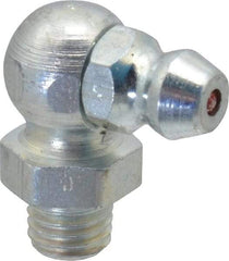 Alemite - 90° Head Angle, 1/4-28 Taper Steel Taper Thread Grease Fitting - 3/8" Hex, 3/4" Overall Height, 13/64" Shank Length, 10,000 Operating psi, Zinc Plated Finish - Industrial Tool & Supply