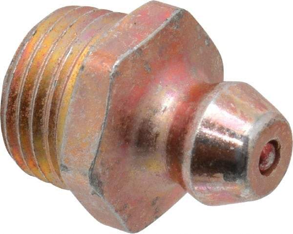 Alemite - Straight Head Angle, 1/8 Taper Nickel/Copper Thread-Forming Grease Fitting - 7/16" Hex, 0.62" Overall Height, Zinc Plated Finish - Industrial Tool & Supply