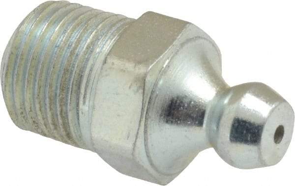 Alemite - Straight Head Angle, 1/8 PTF Steel Leakproof Grease Fitting - 7/16" Hex, 29/32" Overall Height, 25/64" Shank Length, 5,000 Operating psi, Zinc Plated Finish - Industrial Tool & Supply