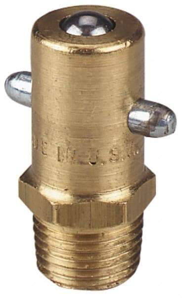 Alemite - Straight Head Angle, 1/8 PTF Brass Pin-Style Grease Fitting - 7/16" Hex, 31/32" Overall Height, 17/64" Shank Length, 3,000 Operating psi, Zinc Plated Finish - Industrial Tool & Supply