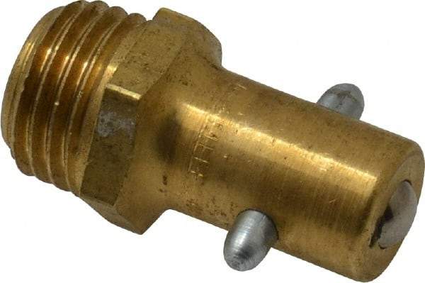 Alemite - Straight Head Angle, 1/4 NPTF Brass Pin-Style Grease Fitting - 17/32" Hex, 1-3/32" Overall Height, 5/16" Shank Length, 3,000 Operating psi, Zinc Plated Finish - Industrial Tool & Supply