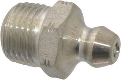 Alemite - Straight Head Angle, 1/8 PTF Stainless Steel Standard Grease Fitting - 7/16" Hex, 3/4" Overall Height, 5/16" Shank Length - Industrial Tool & Supply