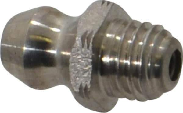 Alemite - Straight Head Angle, 1/4-28 Taper Stainless Steel Standard Grease Fitting - 5/16" Hex, 17/32" Overall Height, 3/16" Shank Length - Industrial Tool & Supply