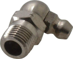 Alemite - 90° Head Angle, 1/8 PTF Nickel/Copper Standard Grease Fitting - 7/16" Hex, 7/8" Overall Height, 11/32" Shank Length - Industrial Tool & Supply