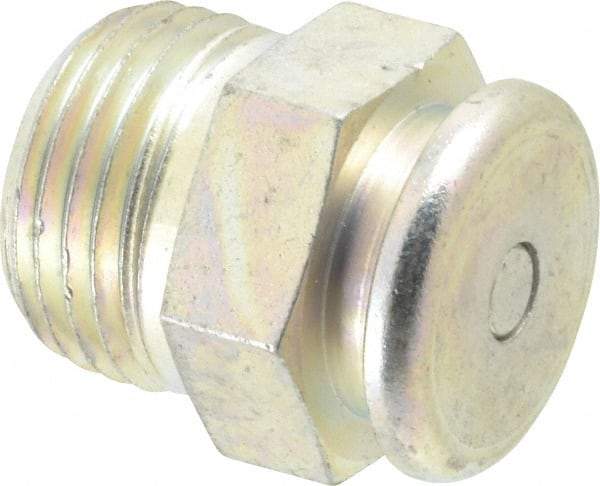 Alemite - Straight Head Angle, 1/2 NPTF Button-Head Grease Fitting - 7/8" Hex, 1-1/16" Overall Height, 1/2" Shank Length, 15,000 Operating psi, Zinc Plated Finish - Industrial Tool & Supply