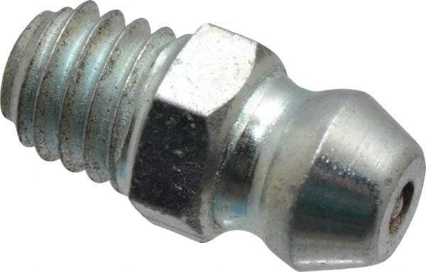 Alemite - Straight Head Angle, M6x1.0 Metric Steel Standard Grease Fitting - 7mm Hex, 1/4" Shank Length, 10,000 Operating psi, Zinc Plated Finish - Industrial Tool & Supply