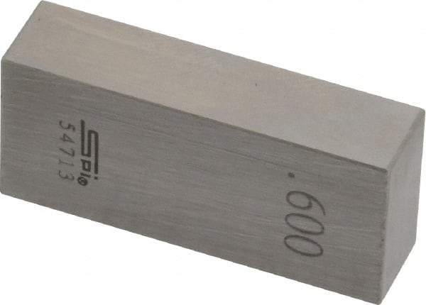 SPI - 0.6" Rectangular Steel Gage Block - Accuracy Grade 0, Includes NIST Traceability Certification - Industrial Tool & Supply