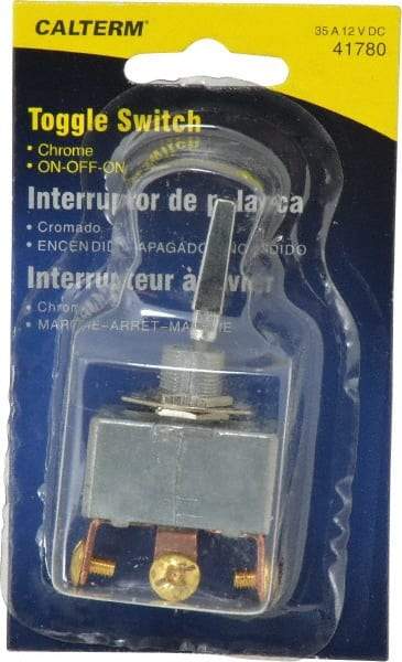Gardner Bender - 3 Position, 12 Volt, 35 Amp, 1/2 Hole Diam, Heavy Duty Toggle Switch - On Off On Sequence, 1 Switch, Chrome/Black - Industrial Tool & Supply