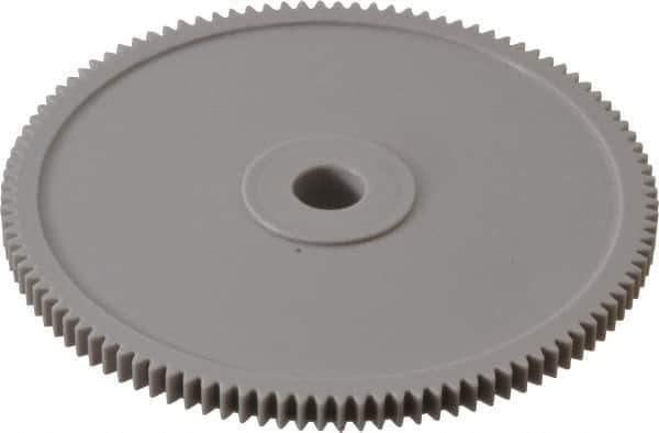 Made in USA - 48 Pitch, 2-1/4" Pitch Diam, 2.292" OD, 108 Tooth Spur Gear - 1/8" Face Width, 1/4" Bore Diam, 39/64" Hub Diam, 20° Pressure Angle, Acetal - Industrial Tool & Supply