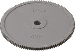 Made in USA - 48 Pitch, 2-1/2" Pitch Diam, 2.542" OD, 120 Tooth Spur Gear - 1/8" Face Width, 1/4" Bore Diam, 39/64" Hub Diam, 20° Pressure Angle, Acetal - Industrial Tool & Supply
