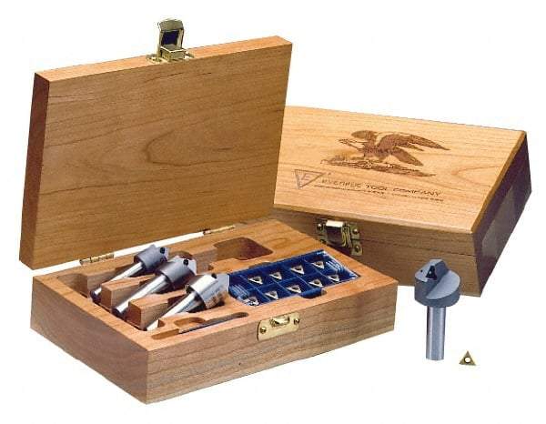 Everede Tool - 4 Countersinks, 90° Included Angle, 1/8 to 0.621" Cut Diam Smallest Tool, 1/2 to 0.996" Cut Diam Largest Tool, Triangle TPGH 215 Inserts Indexable Countersink Set - 3/8, 1/2" Shank Diam, 1/4° Inscribed Circle, 10 Inserts - Industrial Tool & Supply