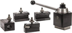 Aloris - Series DA Tool Post Holder & Set for 17 to 48" Lathe Swing - 5 Piece, Includes Style 1 Turning/Facing Holder, Style 2 Boring/Turning/Facing Holder, Style 4D Heavy-Duty Boring Bar Holder, Style 7 Universal Parting Blade Holder, Tool Post - Exact Industrial Supply