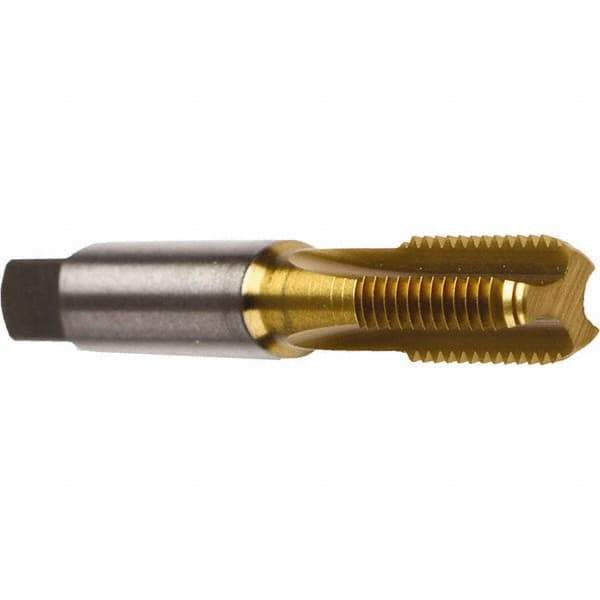 Emuge - M6x1.00 Metric Coarse 6HX 3 Flute TiN Finish Cobalt Straight Flute Machine Tap - Bottoming, Right Hand Thread, 2-1/2" OAL, 0.669" Thread Length, Oversize - Exact Industrial Supply