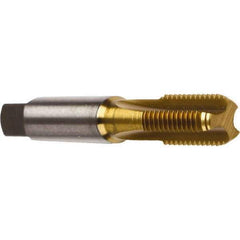 Emuge - M6x1.00 Metric Coarse 6HX 3 Flute TiN Finish Cobalt Straight Flute Machine Tap - Bottoming, Right Hand Thread, 2-1/2" OAL, 0.669" Thread Length, Oversize - Exact Industrial Supply