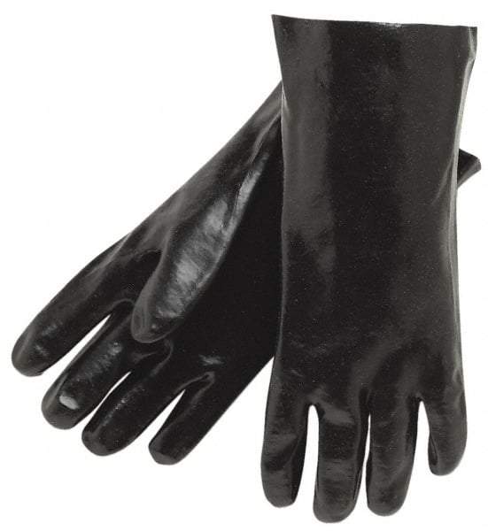 MCR Safety - Size L (9.5), 12" Long, 43 mil Thick, Supported, PVC Chemical Resistant Gloves - Textured Finish, Interlock Fabric Lined, Gauntlet Cuff, Black - Industrial Tool & Supply