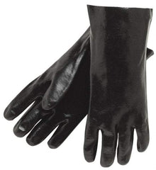 MCR Safety - Size L (9.5), 12" Long, 43 mil Thick, Supported, PVC Chemical Resistant Gloves - Textured Finish, Interlock Fabric Lined, Gauntlet Cuff, Black - Industrial Tool & Supply